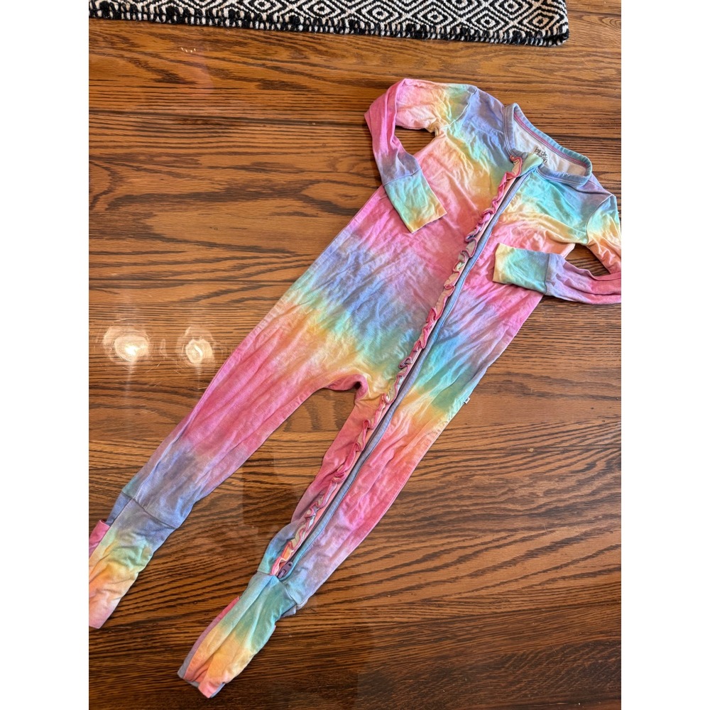 Birdie Bean Footie Sleeper Kids 12-18 Months Pink Tie Dye Ruffle Bamboo Pajamas